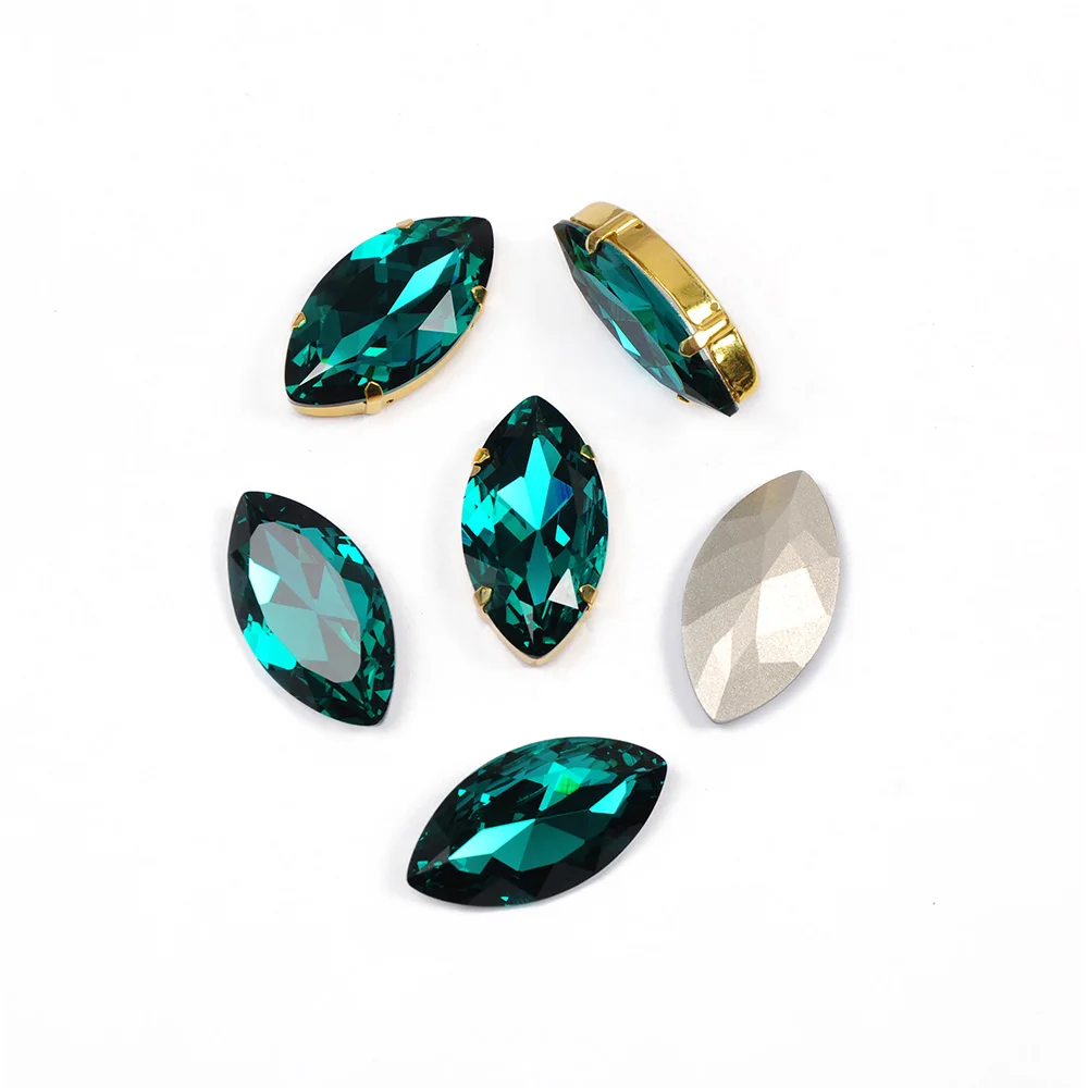 YANRUO 4227 Navette Blue Zircon Glass Sewing Crystal Sew On Strass Claws Stones With Pointback Rhinestones For Clothes | Дом и сад