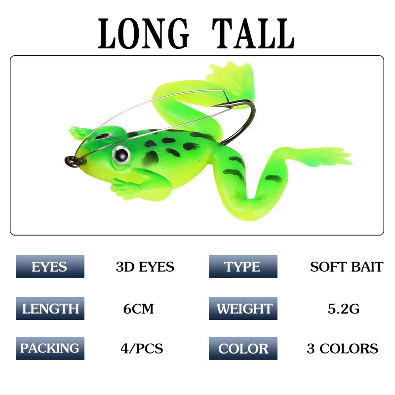 4Pcs/set 6cm 5.2g Rubber Frog Soft Bait Fishing Lures Set Sea Fishing Plastic Fish with Hook Carp Fishing Tackle