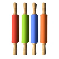 silicone rolling pin non stick dough roller wooden handle pastry dough flour roller pasta cookie baking tool kitchen accessories