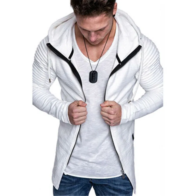 Мужская облегающая толстовка с капюшоном Modis белая повседневная на молнии