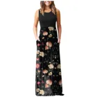 Женское длинное пляжное платье макси, Повседневное платье в пол с цветочным принтом и карманами, платье в стиле пэчворк, лето 2019