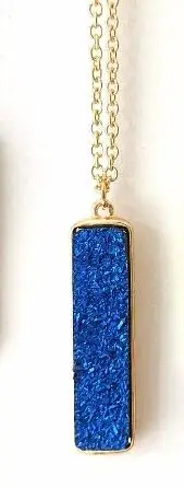 Blue С вертикальными полосами прямоугольная Смола Druzy Подвески Ожерелья Подвески для Для женщин - Окраска металла: Blue