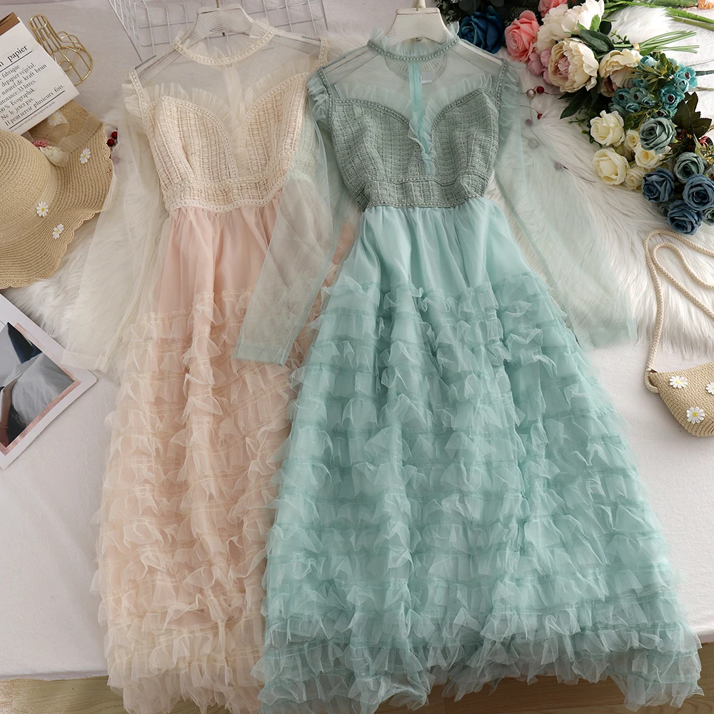 Женское кружевное Сетчатое длинное платье для выпускного вечера газовое