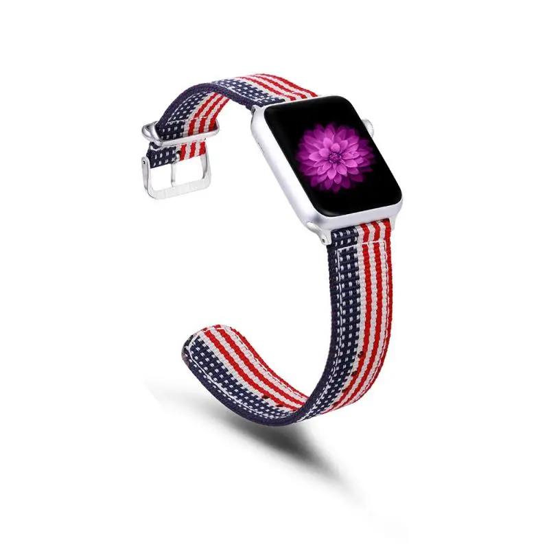 

Canvas Stripe Flag Band For Apple Watch Series 6 Se 5 4 3 Fabric Nylon Bracelet For IWatch 44mm 40mm 38mm 42mm Free Adjustment
