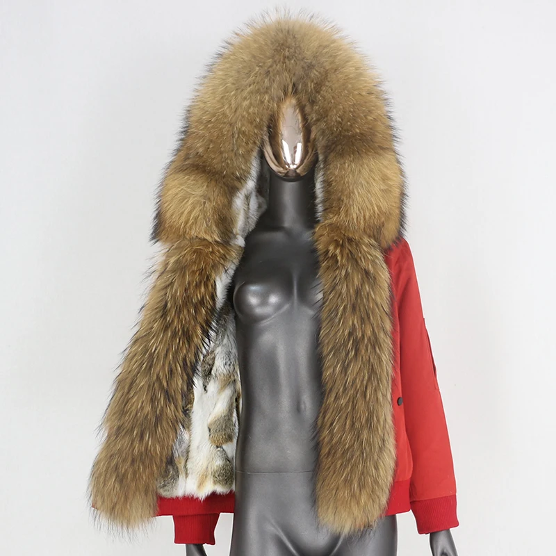 

CXFS 2021 Bomber Waterproof Parka Winter Jacket Women Real Rabbit Fur Coat Natural Fox Raccoon Fur Collar Removable Thick Warm