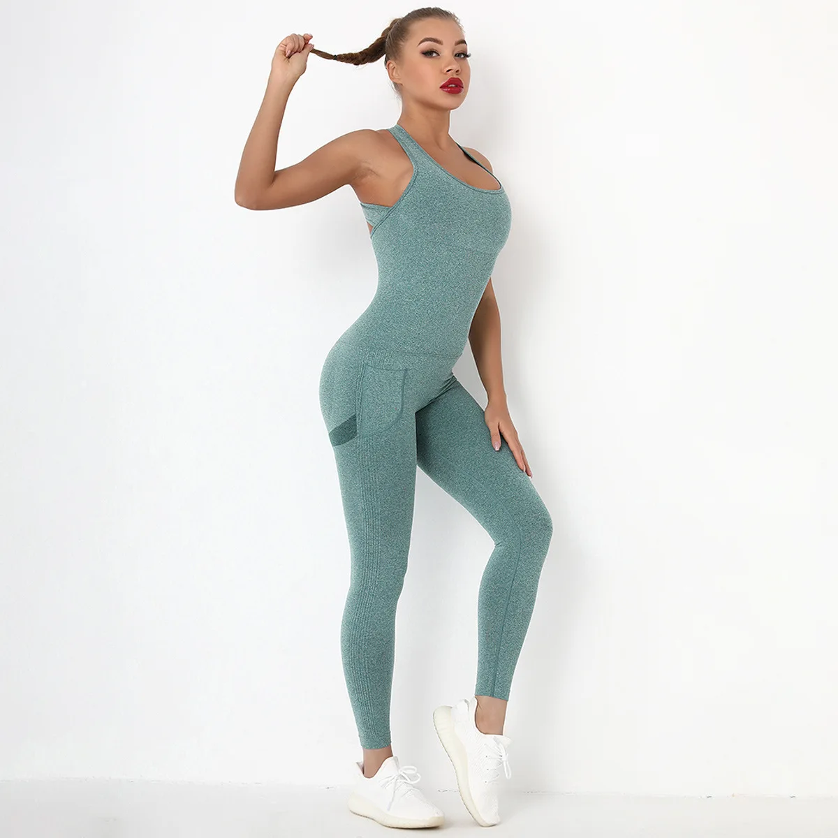 

Seamless Yoga Jumpsuits One Piece Rompers Sports Sets With Pocket Gym Clothing Activewear Women Sport Tracksuits Tight Bodysuits