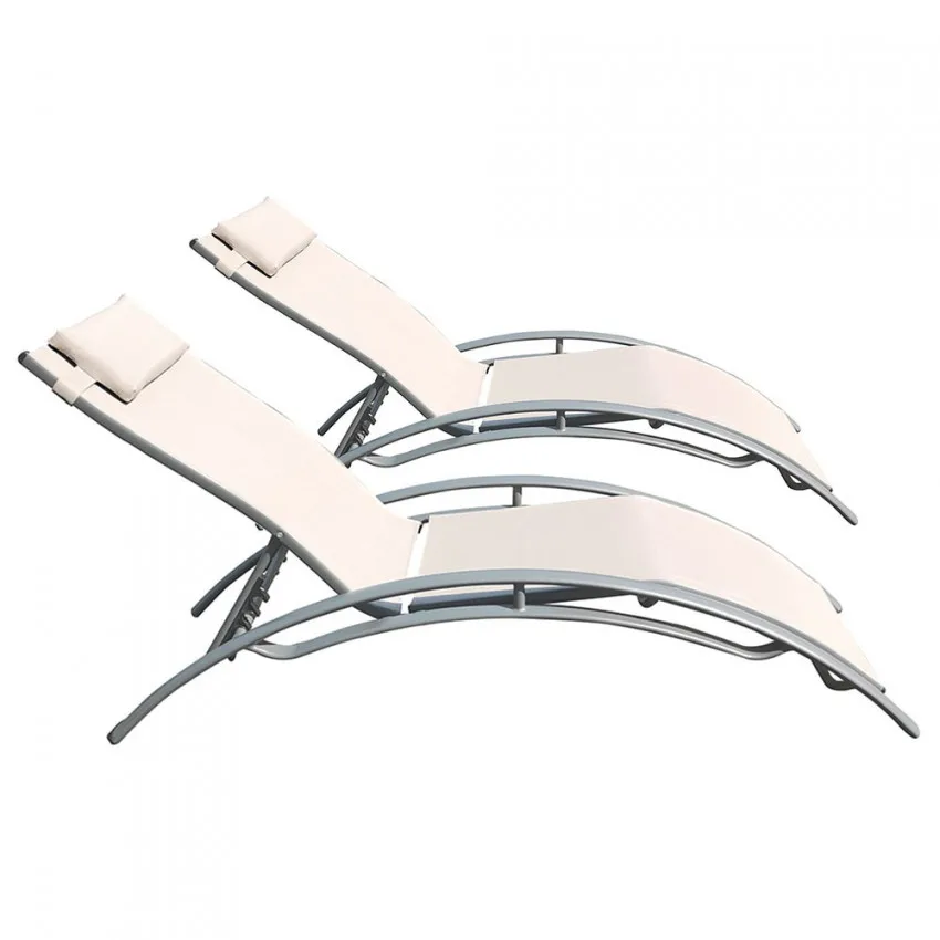 

2021 Pack 2 adjustable folding sun loungers 5 position textile Beige chaise lounge daybed