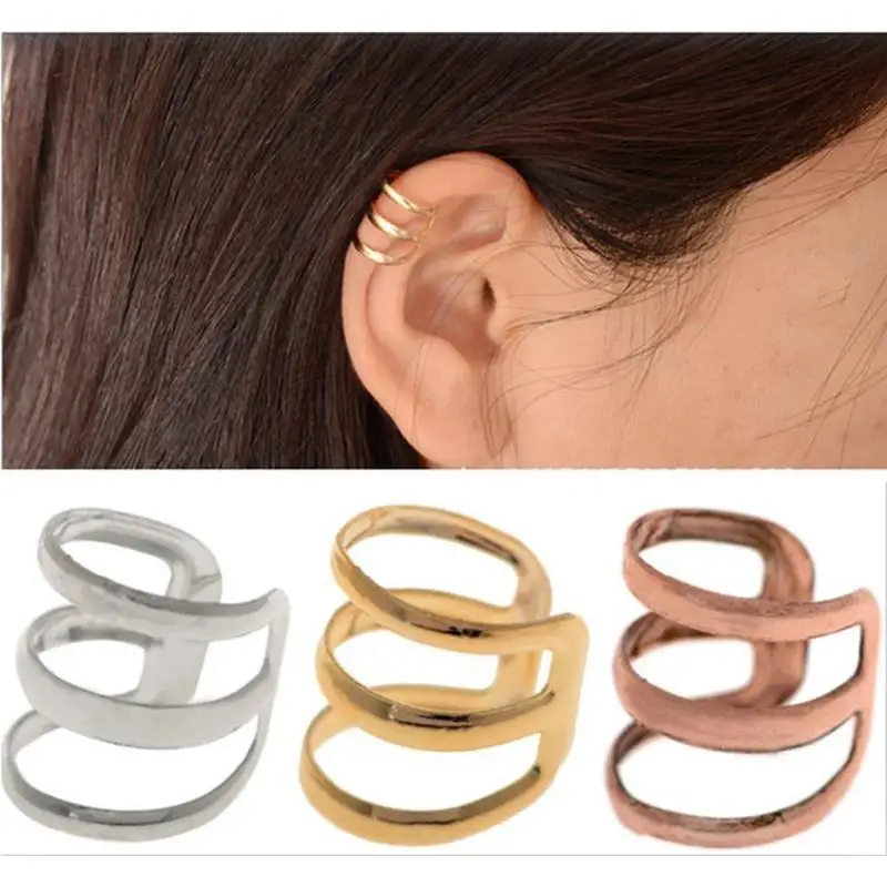 

2pcs=1 Pair New Punk Rock Ear Clip Cuff Wrap Earring No Pierced Ears Earrings Women Men Party Jewelry Silver Color Gold Bronze