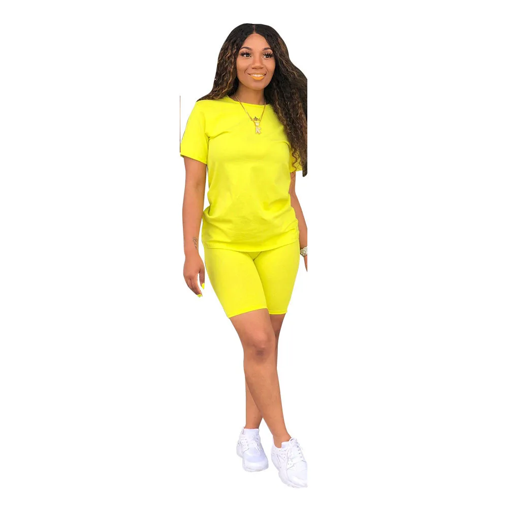 

2 Piece Sets Women Tracksuit Round Neck Sleeve Short Sleeve Top and Short Sets Sport Suit Plus Size Hs945
