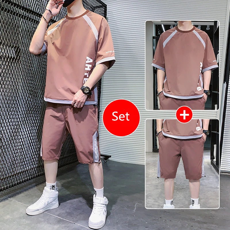 Мужской спортивный костюм летний комплект из двух предметов для фитнеса с