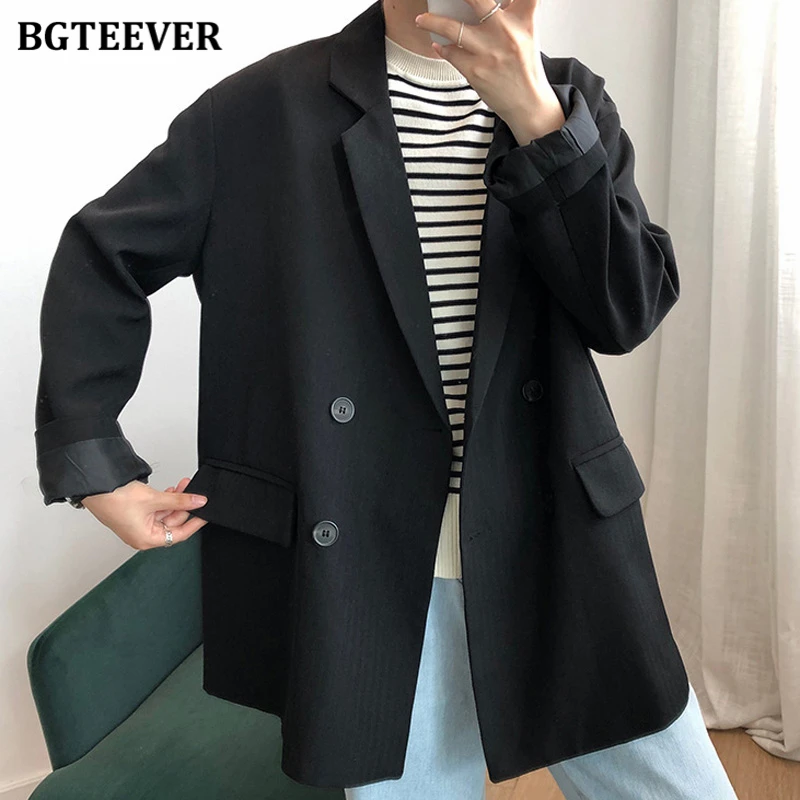 Пиджак BGTEEVER женский с карманами элегантный двубортный пиджак свободного кроя