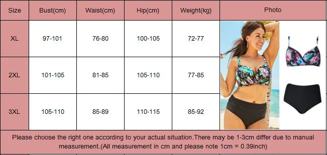 

Plus Size Women High Waist Bikini Set Push Up Bar Swimwear Holiday Suit Swimsuit