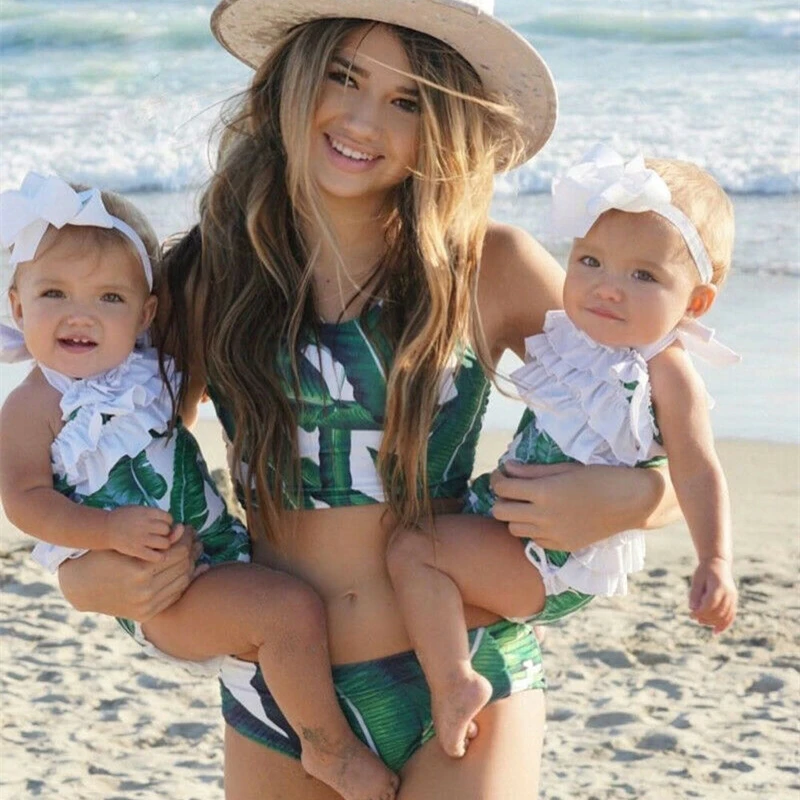 Одинаковые комплекты бикини для мамы и дочки детский купальник из двух предметов