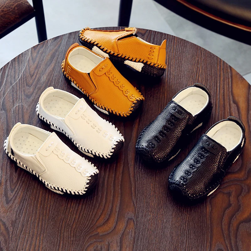 Повседневные кожаные туфли в британском стиле для мальчиков и девочек винтажные