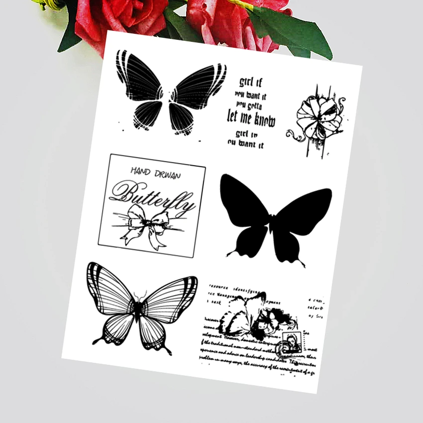 14x18 см бант Бабочка Тени прозрачный печать прозрачные наклейки силиконовый валик