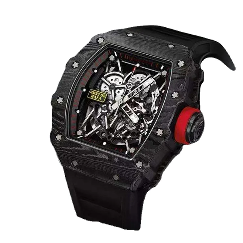 

Новые мужские часы, черные мужские часы Three-di, автоматические механические наручные часы из углеродного волокна NTPT с красной короной