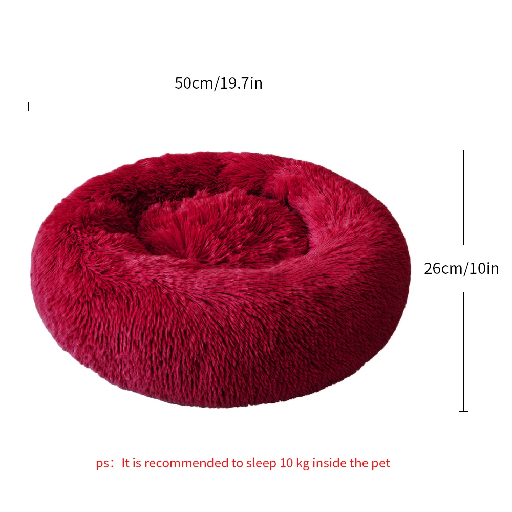 Pet Bed Long Plush Cat Bed Soft Round Mat Cat House Self-Warming Plush Cushion Dog Bed Kennels Machine Washable