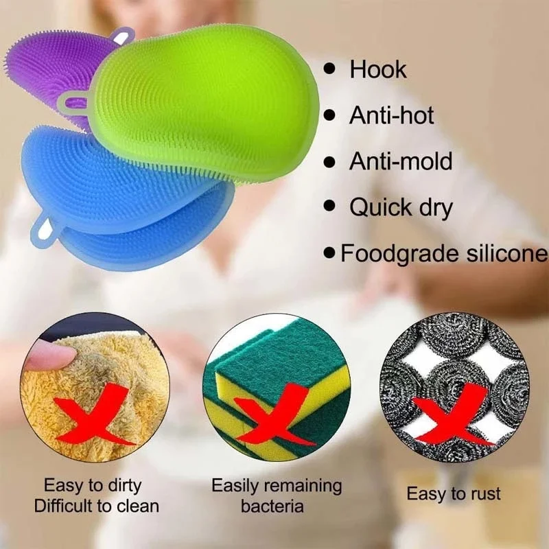 

5pcs Dishwashing Cleaning Brush Kitchen Multifunctional Fruit And Vegetable Utensils Silicone Decontamination Non-Slip Scrubbing