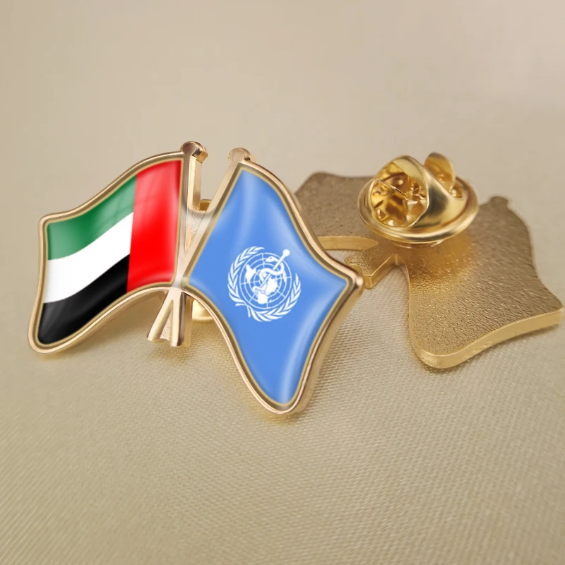 

United Arab Emirates and World Health Day Crossed Double Friendship Flags Lapel Pins Brooch Badges