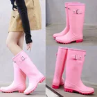 Женские резиновые сапоги до колена, водонепроницаемые сапоги из ПВХ, с пряжкой, с высоким голенищем, 2021