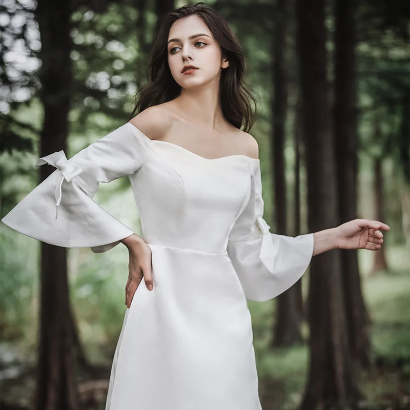 Элегантные Свадебные платья Длинные королевские Abby оболочка с открытыми плечами