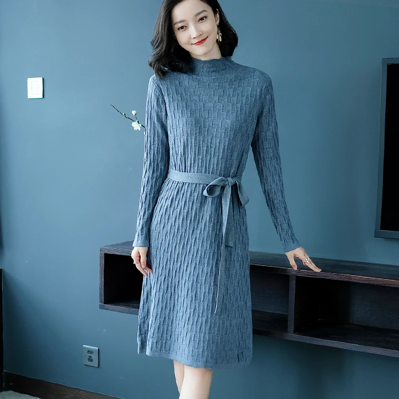 Длинные свитера платья 2020 осенне зимнее вязаное платье водолазка с длинным