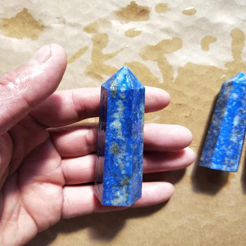 

Natural lapis lazuli hexagonal prism crystal column pendulum decoration processing custom - made styles complete a large number