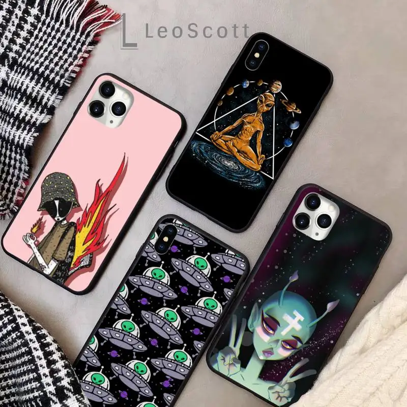 

Trippy Tie Dye Peace Alien Phone Case for iPhone 11 12 pro XS MAX 8 7 6 6S Plus X 5S SE 2020 XR Soft silicone