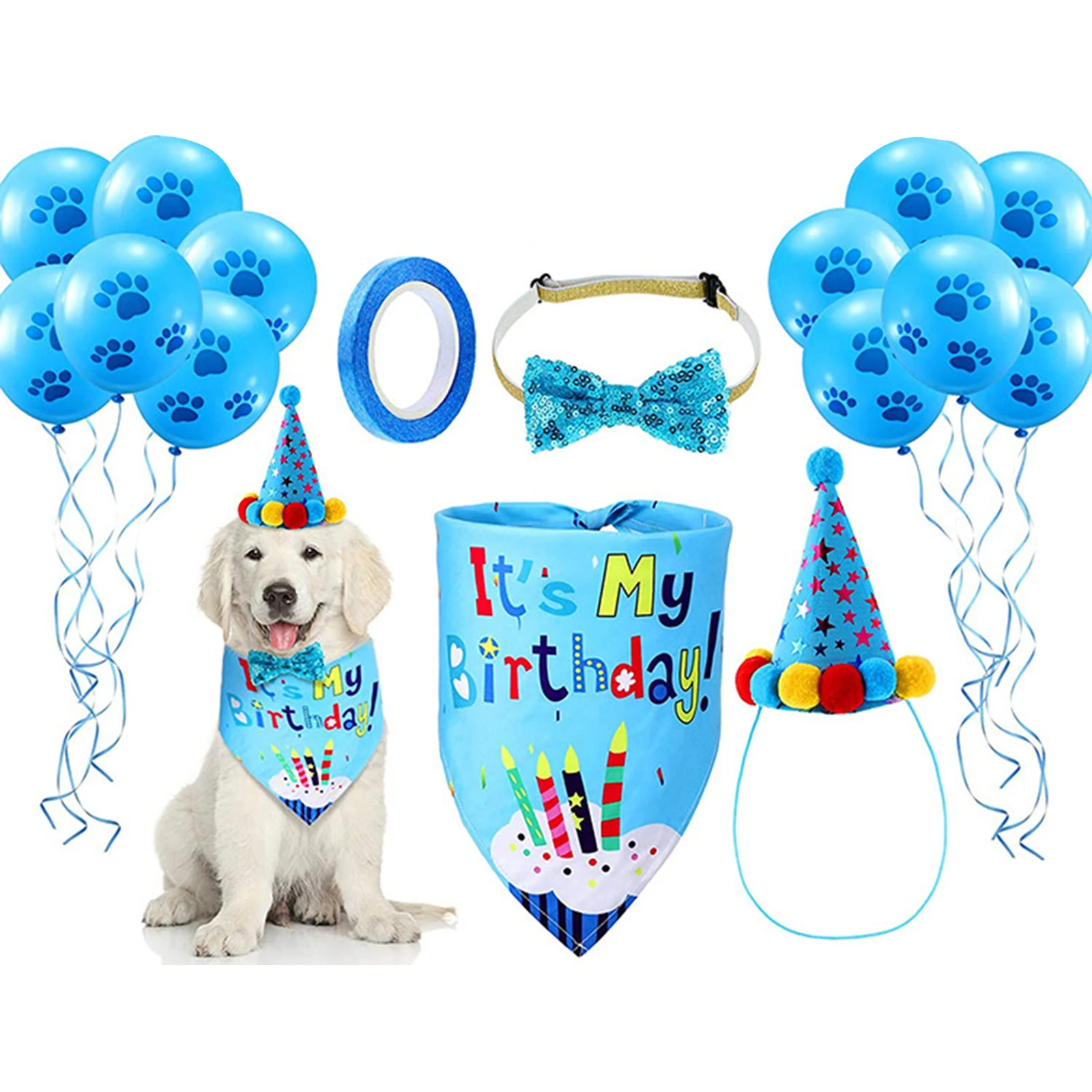 

Dog Birthday Bandana Hat Set Bandana Scarf Balloon Hat Dog Celebration Birthday Decoration Dog Birthday Party Accessories