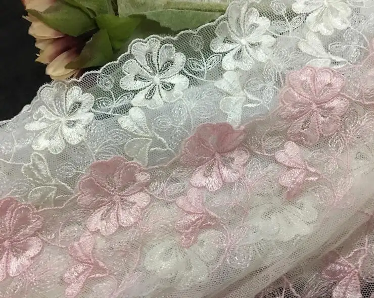 1 метр розовый цветной цветок узор Двусторонняя кружевная отделка ткань Сделай