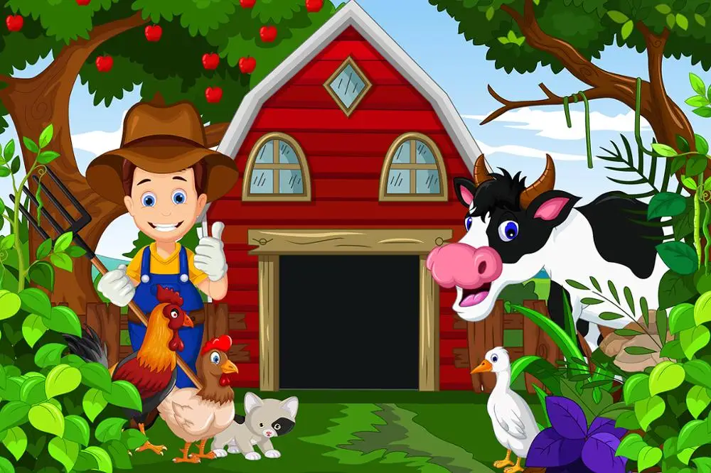 Фон для фотосъемки детей с изображением фермы на день рождения Красной животных