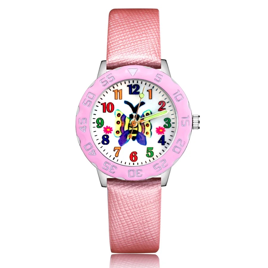 

Fashion Pretty Cartoon Butterfly Style Children Kids Student Girls Boys Quartz Leather Wrist Watches Clcok JM196