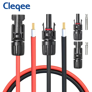 Cleqee T10055 10/12 AWG Solar Panel Extension Cable Pure Copper Wire with IP67 Waterproof Connector PV Cable Black/ Red 1 Pair