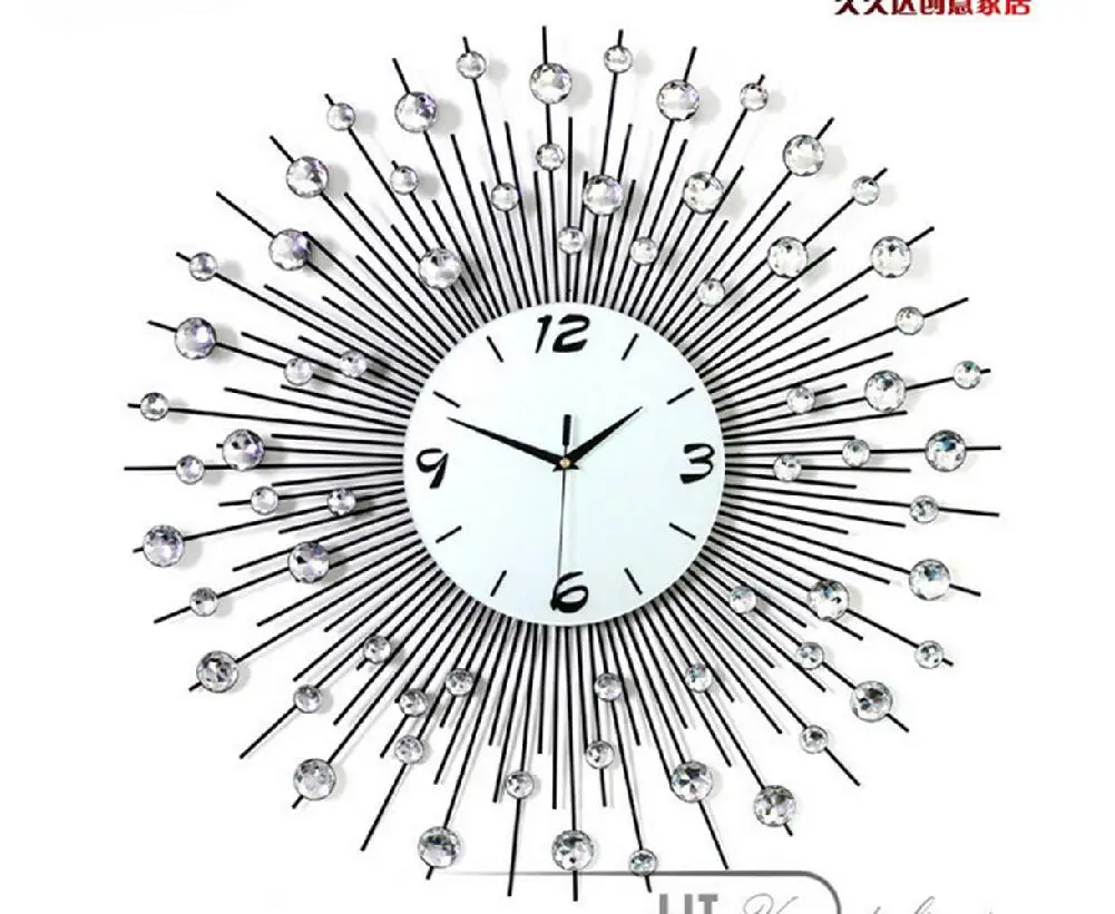 Роскошные Большие размеры хрустальные металлические настенные часы Европейский