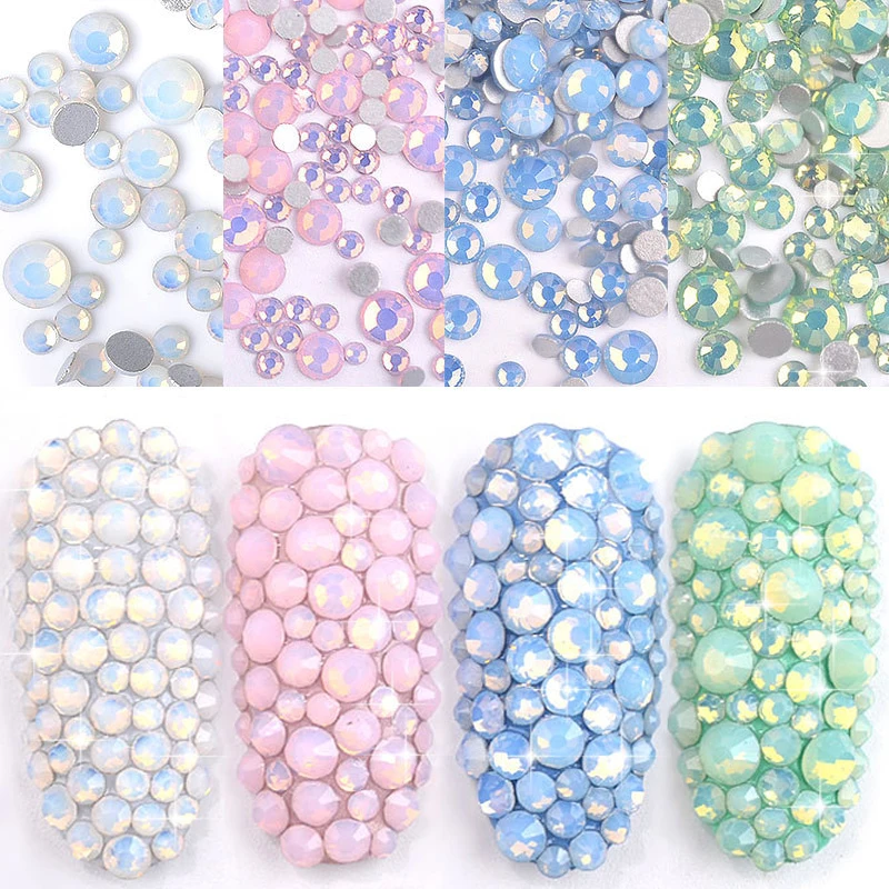

350pcs Opal 3D Crystal Nail Rhinestone Flatback AB Glass DIY Nail Art Decoration Mixed Size ss3-ss30