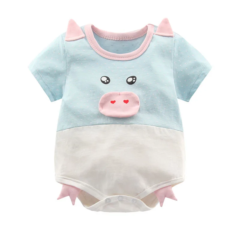 Детский летний хлопковый комбинезон с короткими рукавами и рисунком животных