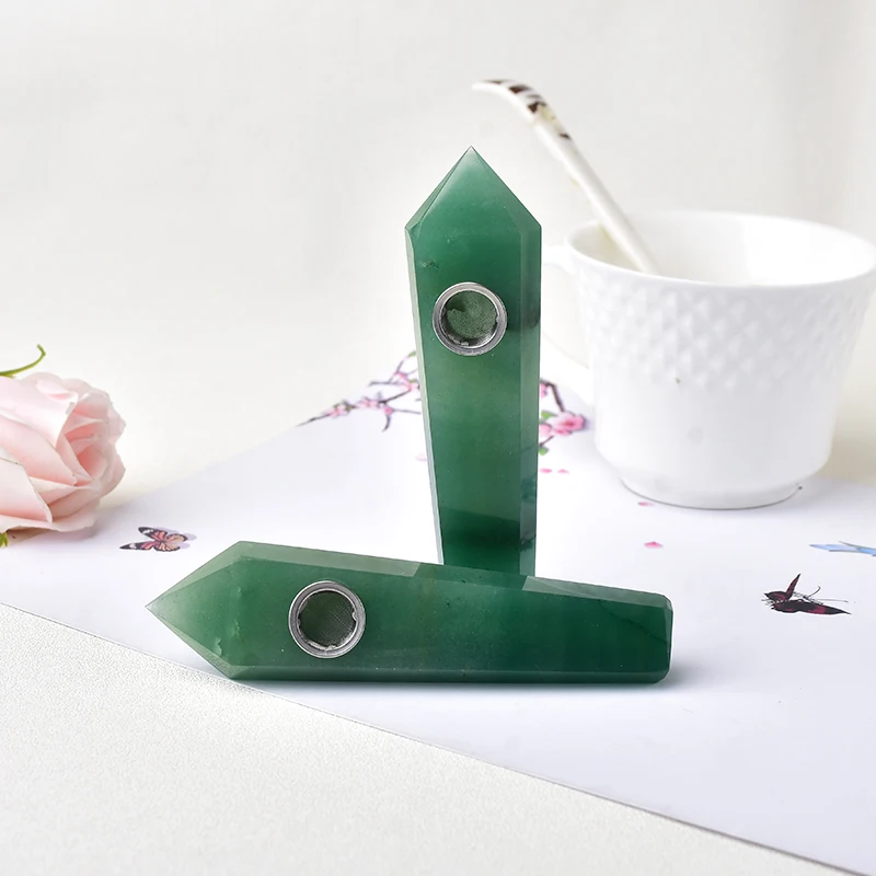 

1PC Natural Crystal Stone Green Aventurine Smokey Pipe Reiki Healing Quartz Handmade Crafts Crystal Point Wand Gemstone Obelisk