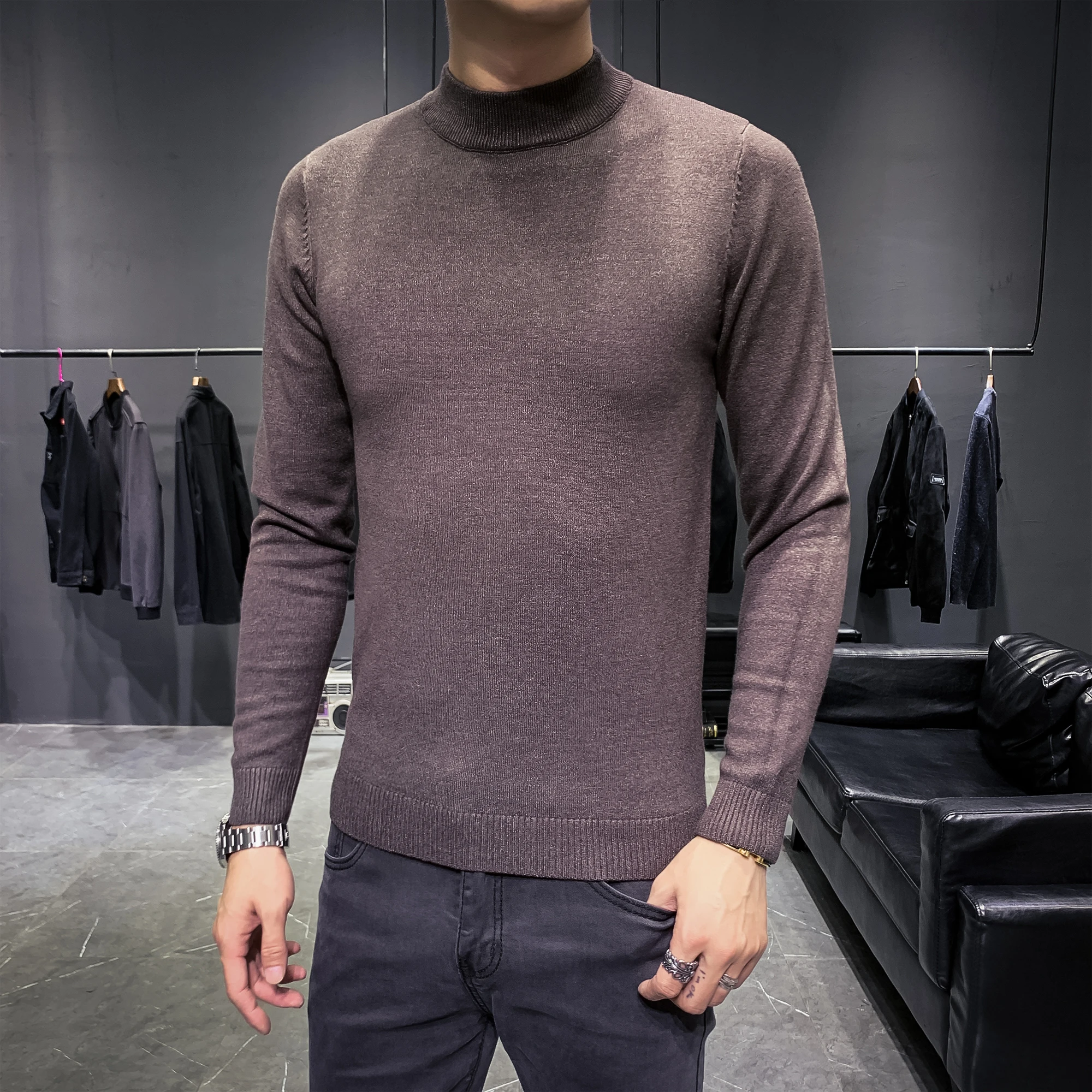 2019 осенне-зимний Однотонный мужской свитер мужские водолазки свитера модные