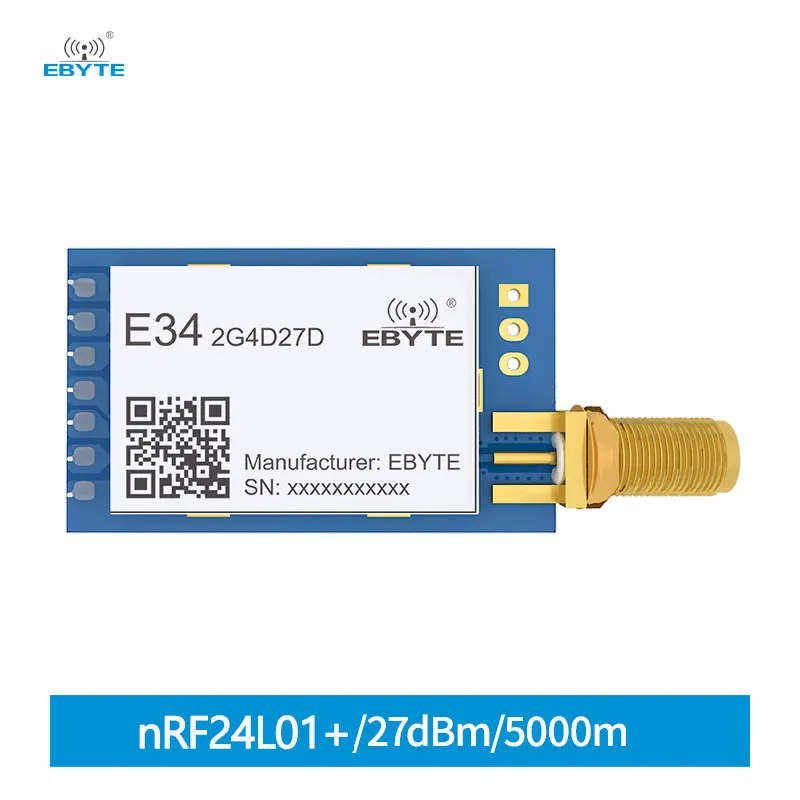 

nRF24L01+ 2.4G UART Wireless Module E34-2G4D27D Full Duplex High-Speed Transmission 27dBm Ebyte GFSK DIP 5KM Wireless Module