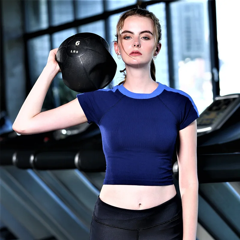 

Женская быстросохнущая спортивная футболка с коротким рукавом и пупком, дышащие облегающие топы для йоги, фитнеса, тренажерного зала, трени...