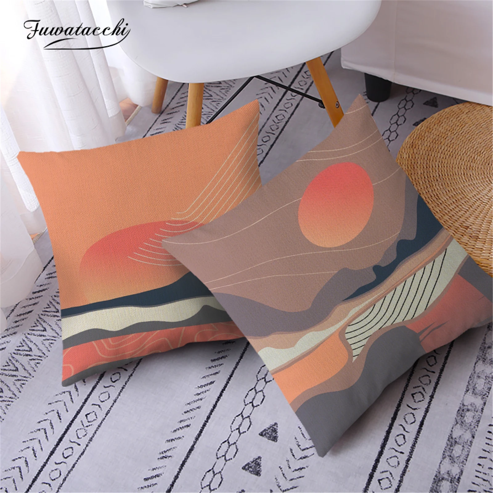 

Fuwatacchi Geometric Cushion Cover Abstract Scenery Pillow Cover For Sofa Bedroom Car Decoration Spring Flower Throw Pillowcases