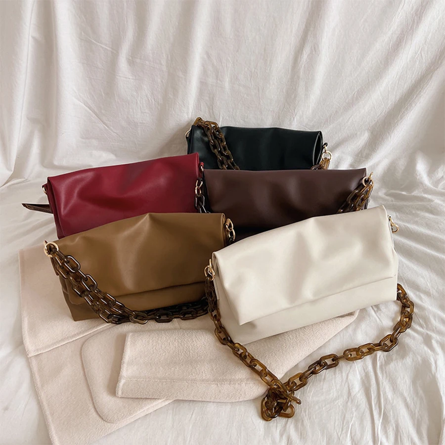 

Casual Thick Chain Shoulder Bags for Women 2020 Solid Color Messenger Bag Handbags and Purse Female Travel Women's Crossbody Bag