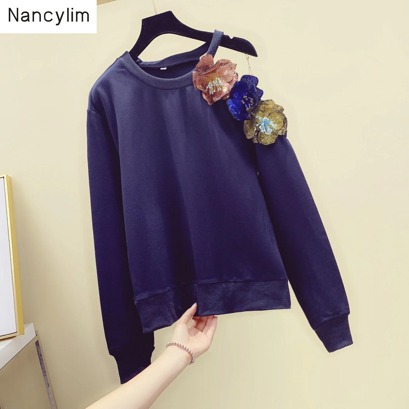 Новые корейские расшитые блестками бусины стерео цветок круглый воротник росы