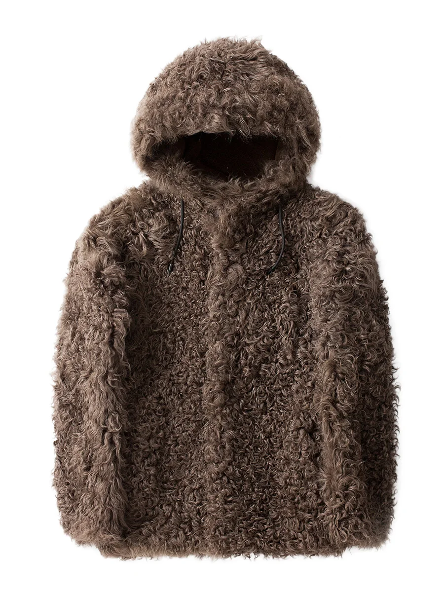 Мужская куртка из натурального меха Caot зимняя овечьей шерсти с капюшоном пальто