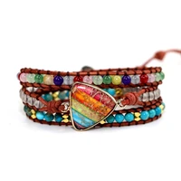 romantic spiritual chakra leather wrap bracelets w mix stone heart shape 3 strands bracelet classic jewelry wholesale bulk