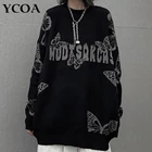 Свитер оверсайз, женские пуловеры, винтажная уличная одежда в стиле хип-хоп, черные эстетичные топы с надписью, корейская мода, готическая одежда с длинным рукавом