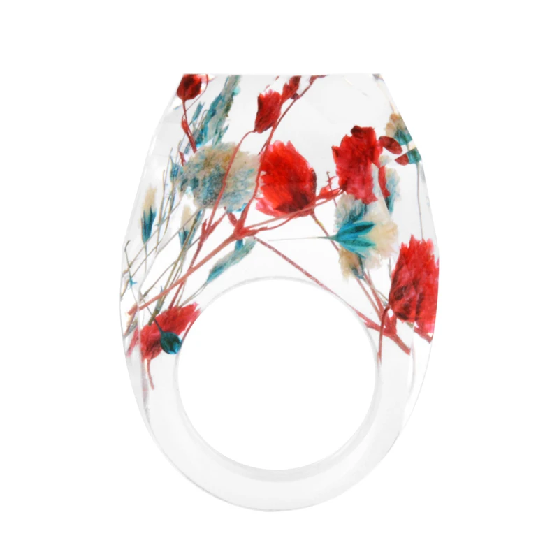 

Handmade Transparent Dried Flower Epoxy Resin Ring Colorful Pattern Scenery Finger Ring For Women Fashion Wedding Jewelry Rings
