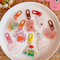 cute heart bear wallet keychain pendant cartoon strawberry bunny acrylic women girl bag car airpods pendant keychain ornament