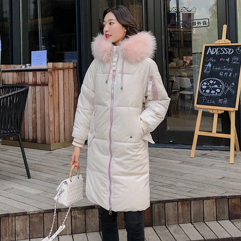 Женская бархатная куртка с капюшоном длинная теплая парка мехом новинка зимнего