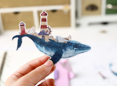 Наклейки для скрапбукинга с изображением Китаев и маяков 12 шт. Дом сад
